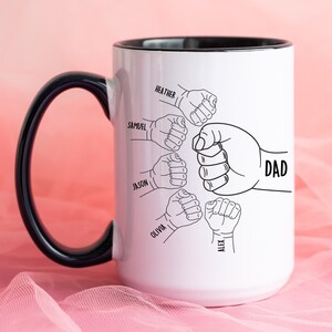 Personalized Dad Mug, Dad And Kids Hands Mug, Fist Bump Dad Mug, Dad Mug With Kids Names, Fathers Day Gift From Kids, Dad Gift From Kids