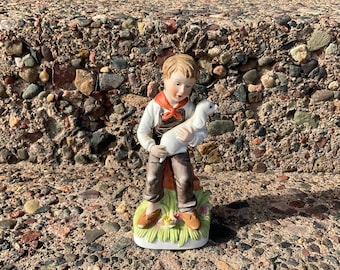 Vintage 1980's HOMCO-Japan Boy Holding Dog Figurine S-3091