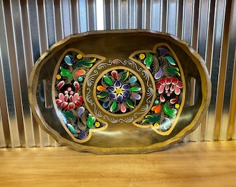 1960's Mexican Toleware Hand painted Batea Wood Tray  S-1561