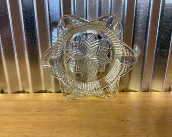 Vintage 1950's Triple 6-Pointed Star Clear Glass Ashtray S-1654