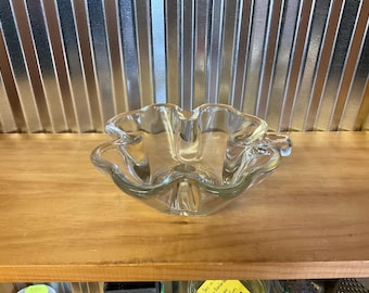 Vintage Heavy Clear Glass Shamrock Bowl  No.181