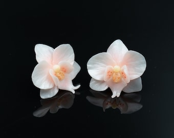 Shimmering Pink Orchid Earrings Cold Porcelain Flower Studs Handmade Floral Jewelry Romantic Gift for Her Garden Gift for Mom Cottagecore