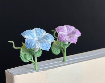 September Birthflower Morning Glory Aster Bookmark Micro Crochet Present For Mom Daughter Baby Birthday Autumn Floral Reading Keepsake Charm