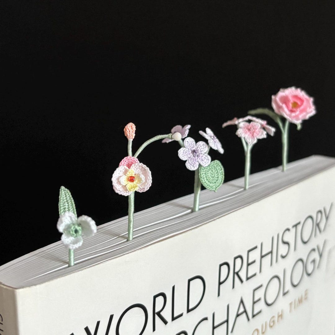 Flower Bookmark Ruler Cherry Flower Bookmark Micro Crochet Handmade Peony Tulip Sakura Orchid ...