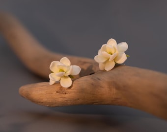 Jasmine Flower Earrings Handmade White Dangle Earrings art deco jewelry Polymer Clay Botanical Floral Egyptian Jewelry Birthday Gift for her