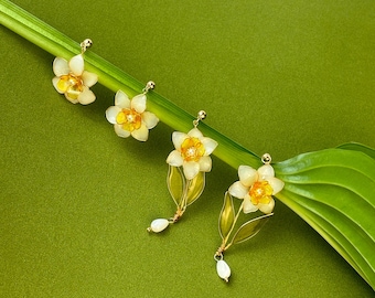 Daffodil Earrings: January Birthflower Handmade Jewelry Narcissus Flower Fairy Cottage-core Gift