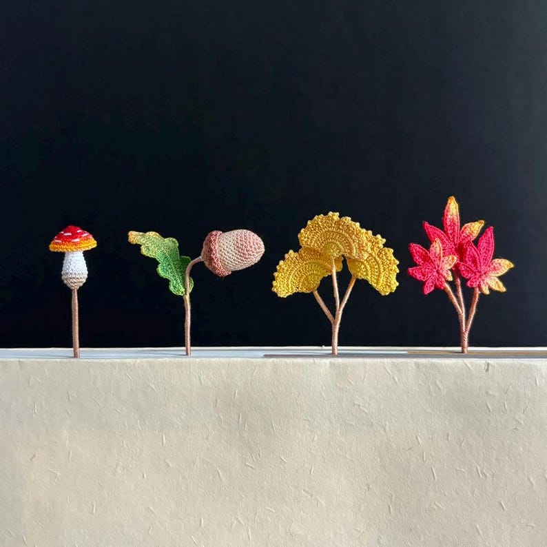 Crochet Autumn Leaf Bookmarks Maple Leaves, Golden Ginkgo, & Acorn Gift
