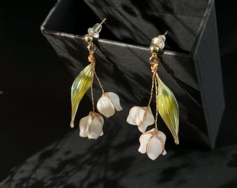 Lily of the Valley Earrings: Handmade Boho Floral Jewelry Nature Fairy Wedding Bridesmaids Gift