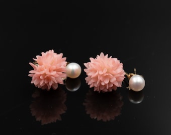 Pink Hydrangea Pearl Earrings Sterling Silver Bridal Jewelry Wedding Gift Bridesmaid Spring Fairycore Bride Shower Gift Vintage Floral