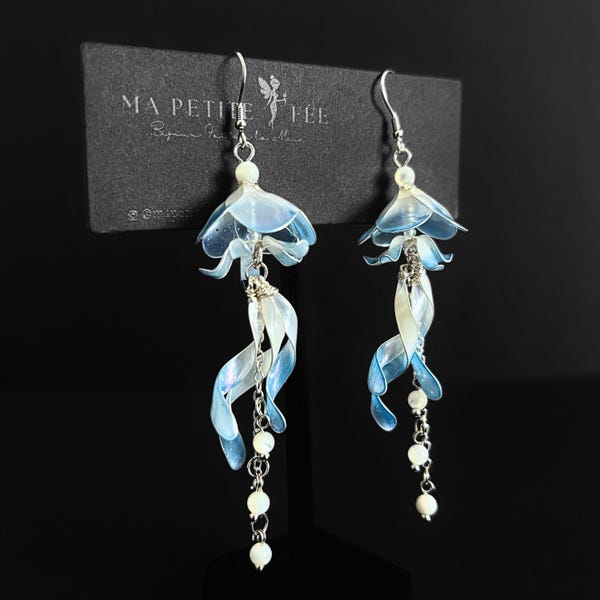 Jellyfish Earrings Pearl Sea Animal Fairy Core Shimmery Ocean Core Beach Core Jewelry Shimmery Jelly Fish Dangle Sea Themed Dreamy Accessory