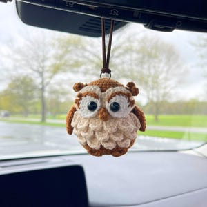 Owl Car Charm Crochet Owl Keychain Owl Lover Interior Accessory Kawaii Car Mirror Hanger Animal Bird Whimsical Gift Handmade for New Driver