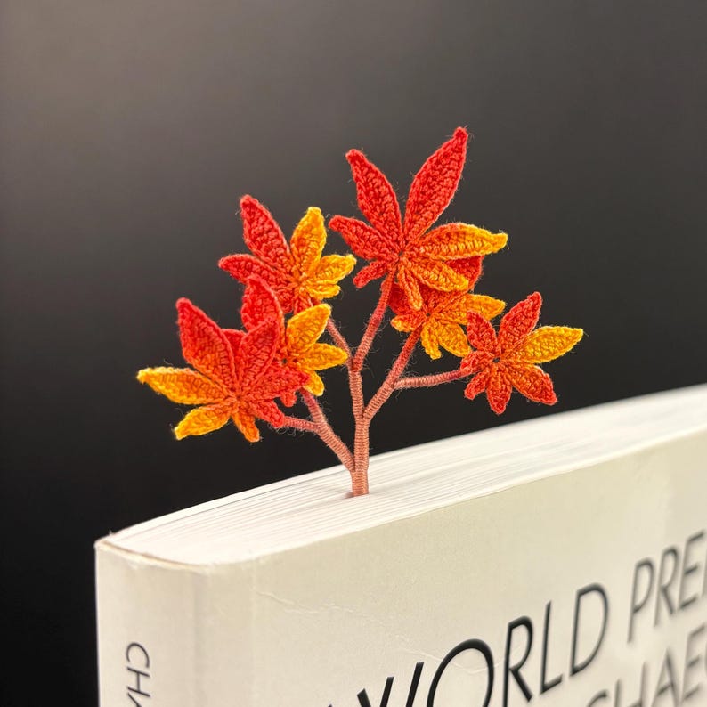 Crochet Autumn Leaf Bookmarks Maple Leaves, Golden Ginkgo, & Acorn Gift