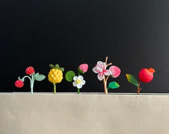 Fruit bookmark - Micro crochet Strawberry Lemon Pineapple Peach Handmade  Reader gift for mom teacher book lover stocking stuffer
