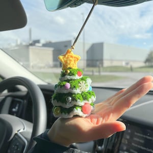 Tree Car Charm Crochet Boho Rearview Mirror Hanger Holiday Xmas Decor Winter Boho Accessory Secret Santa Gift Mother's Day