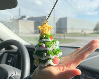 Tree Car Charm Crochet Boho Rearview Mirror Hanger Holiday Xmas Decor Winter Boho Accessory Secret Santa Gift Mother's Day