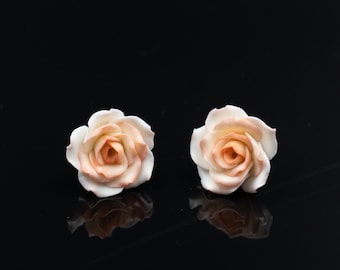 Champagne Rose Stud Earrings Handmade Vintage Baroque Floral Jewelry Gift for Her Elegant Flower Elegant Bridal Small Dainty Soft Romantic