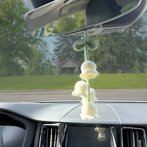 Crochet Lily of the Valley Car Charm: Boho Rearview Mirror Accessory