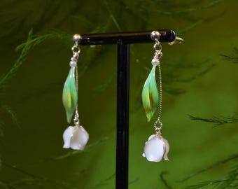Lelietje-van-dalen oorbellen mei geboorte bloem botanisch hars blad cottage core fairy core bruiloft sieraden cadeau voor haar bruidsmeisje