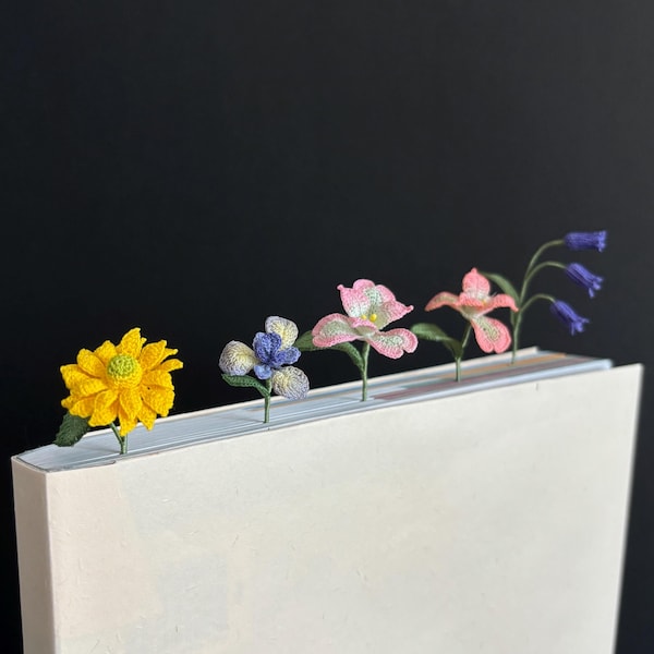 Peruvian Lily Bluebell Bookmark  Micro Crochet Flower Garden Themed Handmade Sunflower Lily Iris Floral Page Marker Reader Book Lover Gift