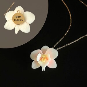 Orchid Necklace - Custom Flower Gift for Mom - Mother's Day Floral Jewelry - Personalized Handwriting Engraved Necklace Customized Message