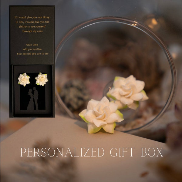 Gardenia Earrings White Gardenia Polymer Clay Earrings Cold Porcelain Jewelry for Her Valentine's Day Personalized Gift Box Customized Gift