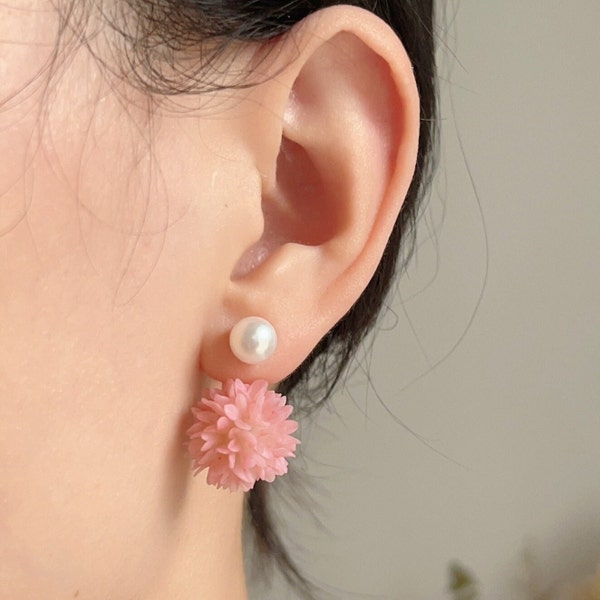 Pink Hydrangea Earrings - Elegant Flower Cluster Jewelry for Her, Bridal Shower Gift, Bridesmaids Jewelry, Wedding Pearl Vintage Earrings
