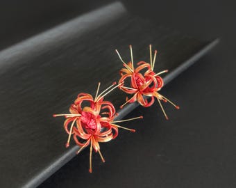 Spider Lily Earrings Red Pink Polymer Clay Lilies Floral Studs Traditional Red Gift Outfit Flower Jewelry Mothers Day Gift for her for Mom