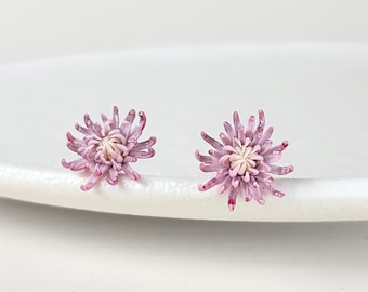Chrysanthemum Stud Earrings Pink November Birthflower Fairycore Polymer Clay Jewelry Gift for Her Mothers Day bridal Gift Bridesmaid Jewelry