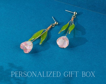 Tulip Drop Earrings Personalized Gift for Her Pink Handmade Resin Jewelry Birthday Gift for Her Dainty Earrings Birth Flower Gift Customized