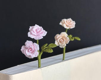 ワイルドローズブックマーク マイクロクロッシェ 春の贈り物 母娘 誕生日 バレンタイン カラフル花柄 ハンドメイド パステルガーデン 読書 記念品
