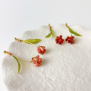 Rote Tulpe Ohrringe Fee Kern Schimmer Rosa Boho Tulpe Frühling Blume Schmuck Prinzessin Geschenk für sie Geburtstag Ohrringe Schmuck für Tulpen Liebhaber