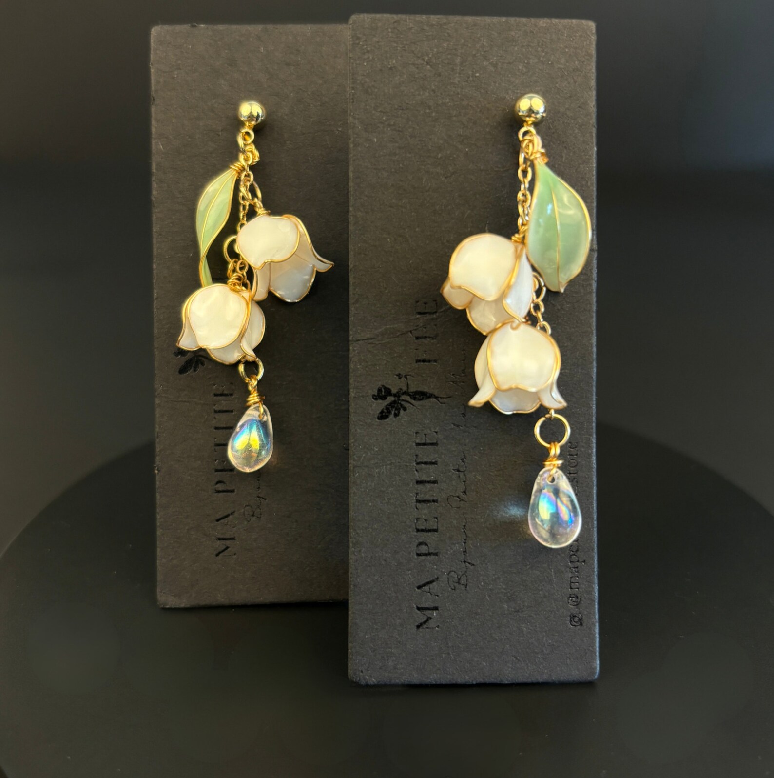 Lily of the Valley Resin Dangle Earrings, Handmade Nature Fairy Wire Wrapped Resin Jewelry, Bridal White Floral Drop EarringsWedding Gift,