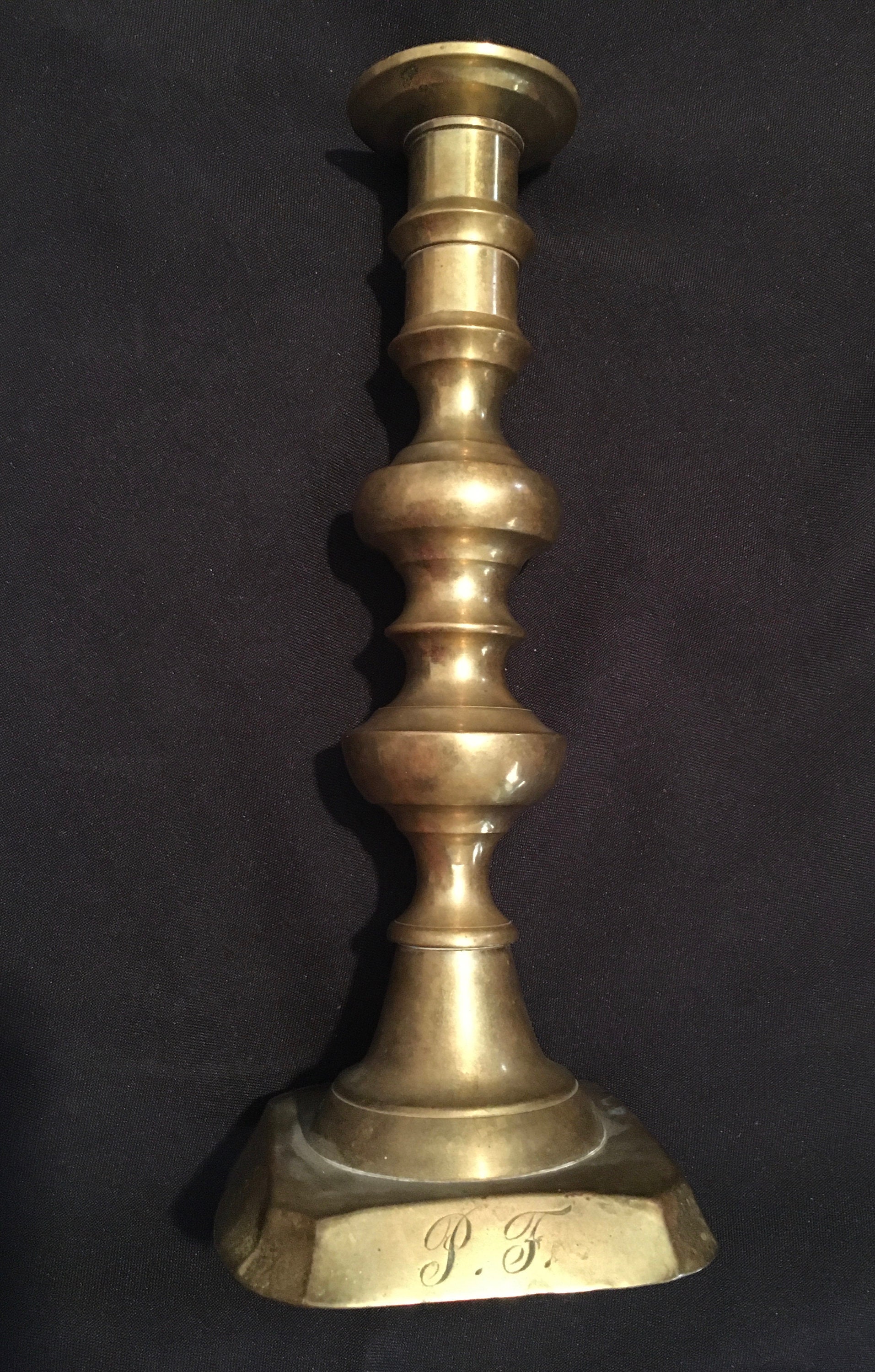 Antique Brass Push Up Candlestick, 19th Century