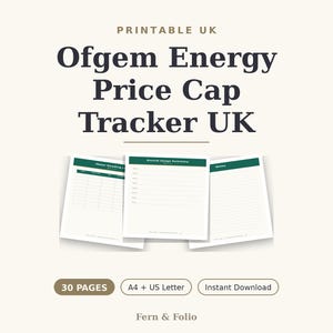 Ofgem Energy Price Cap Tracker Printable UK, Unit Rate and Standing Charge Log, Meter Reading Tracker, Bill Comparison PDF