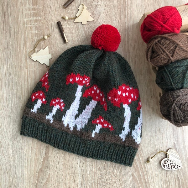 Mushroom hat knitted pattern, PDF, amanita hat pattern