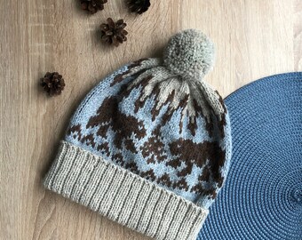 BROWN BEAR hat knitting pattern, Animal pattern,  PDF