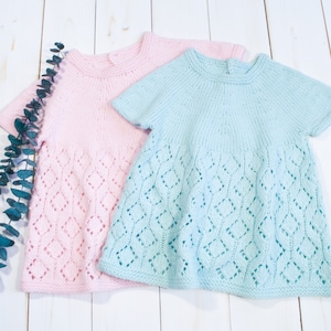 PDF Baby Dress Knitting Pattern, Lace Yoke Dress Knitting pattern, pattern for 5 sizes