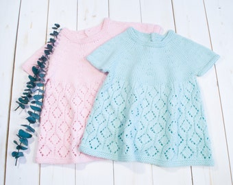 PDF Baby Dress Knitting Pattern, Lace Yoke Dress Knitting pattern, pattern for 5 sizes