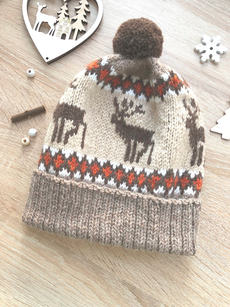 Deer Hat Knitting Pattern Stranded Colorwork Hat Pattern PDF - Etsy