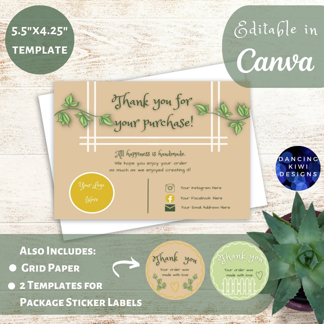 Editable Business Thank You Card Insert Template, ADD LOGO, Package