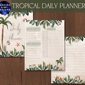 Planejador diário tropical para imprimir, planejador de produtividade estético, download instantâneo