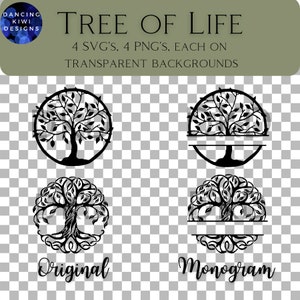 Levensboom SVG en PNG, met de hand getekend in voortplanten, Cricut en silhouet, Glowforge, 4 bestanden, direct downloaden, persoonlijk/commercieel gebruik