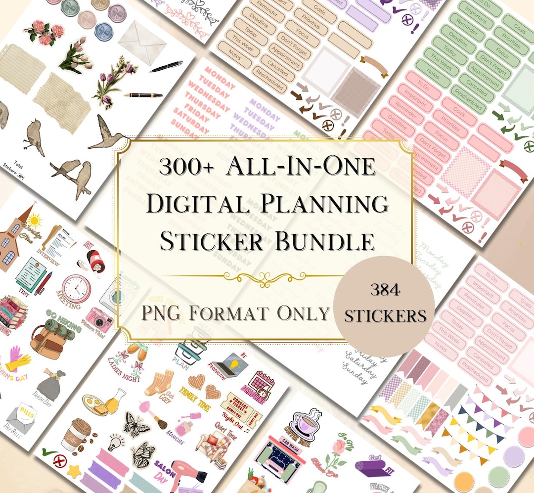 384 Planner Stickers PNG Bundle, Digital Planning Icons, Goodnotes ...
