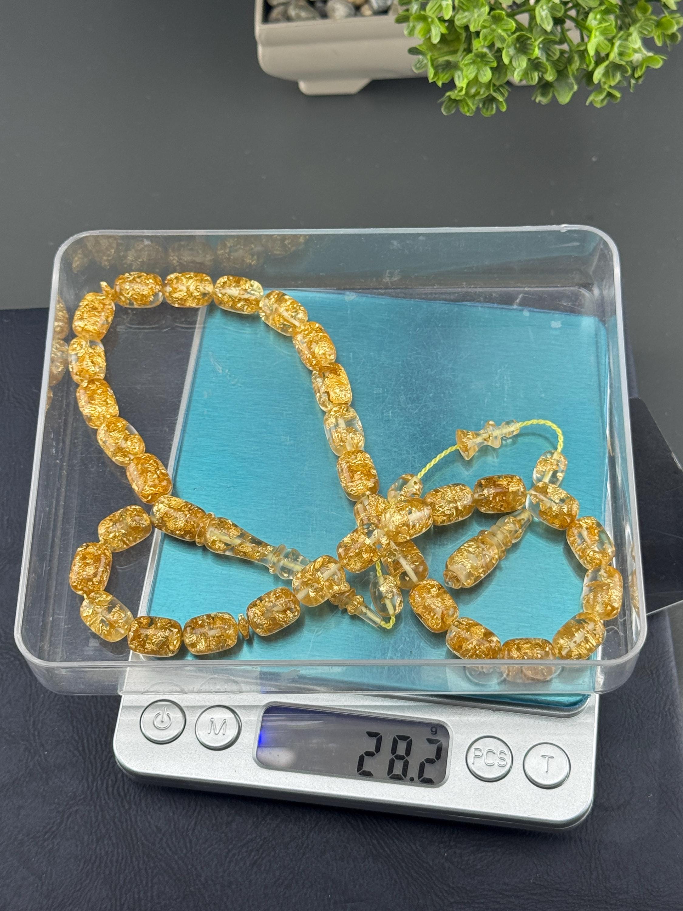24k Gold Aircraft Glass Rosary, Golden Rosary, Handmade Rosary