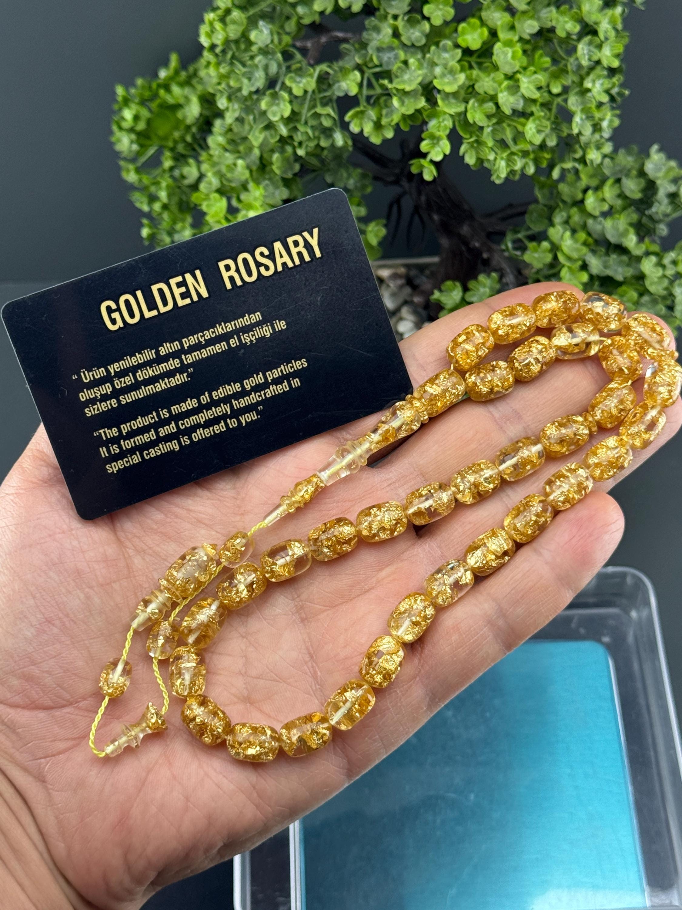 24k Gold Aircraft Glass Rosary, Golden Rosary, Handmade Rosary