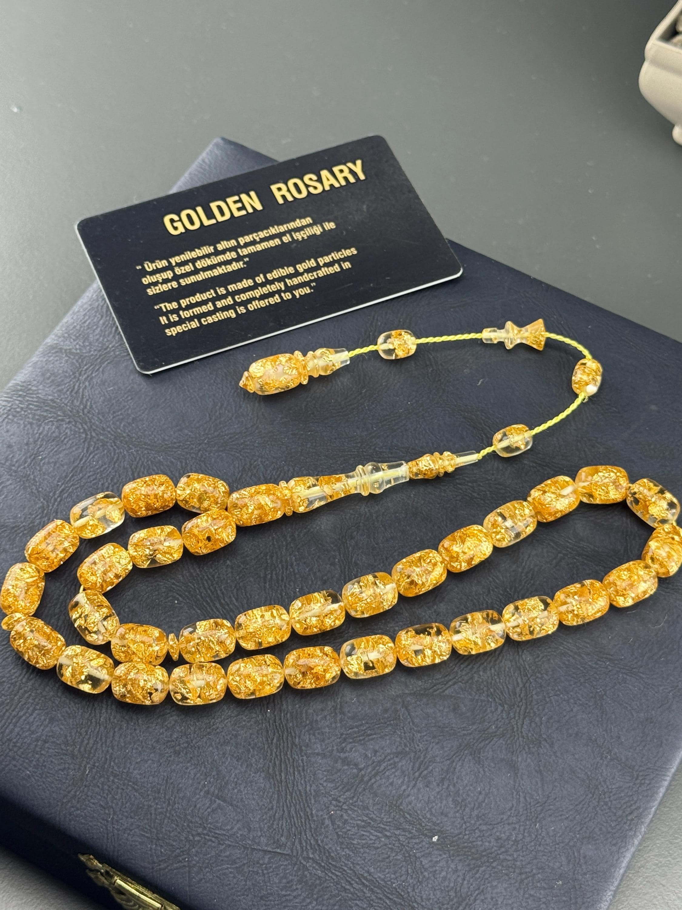 24k Gold Aircraft Glass Rosary, Golden Rosary, Handmade Rosary