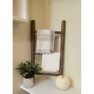 Mini Farmhouse Ladder, Tea Towel Holder for Kitchen or Bathroom, Wood Decorative Decor, Rustic Miniature Ladder, Tiny Blanket Ladder Home