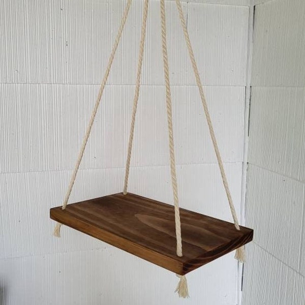 Wood Hanging Knot Shelf, Rope Shelves, Boho Home Decor, Wooden Floating Storage, Open Shelving, Macrame Hanging Shelf, Nursery Decor, Rustic