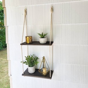 Two Tier Rope Shelf, Macrame Hanging Wall Shelves, Boho Decor, Two or Three Tiered, Floating Shelving Unit, Farmhouse Decor, Neutral Nursey