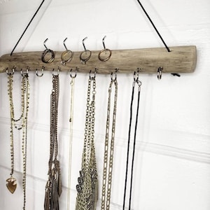Mid Century Minimalist Walnut & Oak Hanging Jewelry Organizer Bracelet,  Necklace, Earrings, Metal Hooks, Wall Mount, Solid Wood, Display 